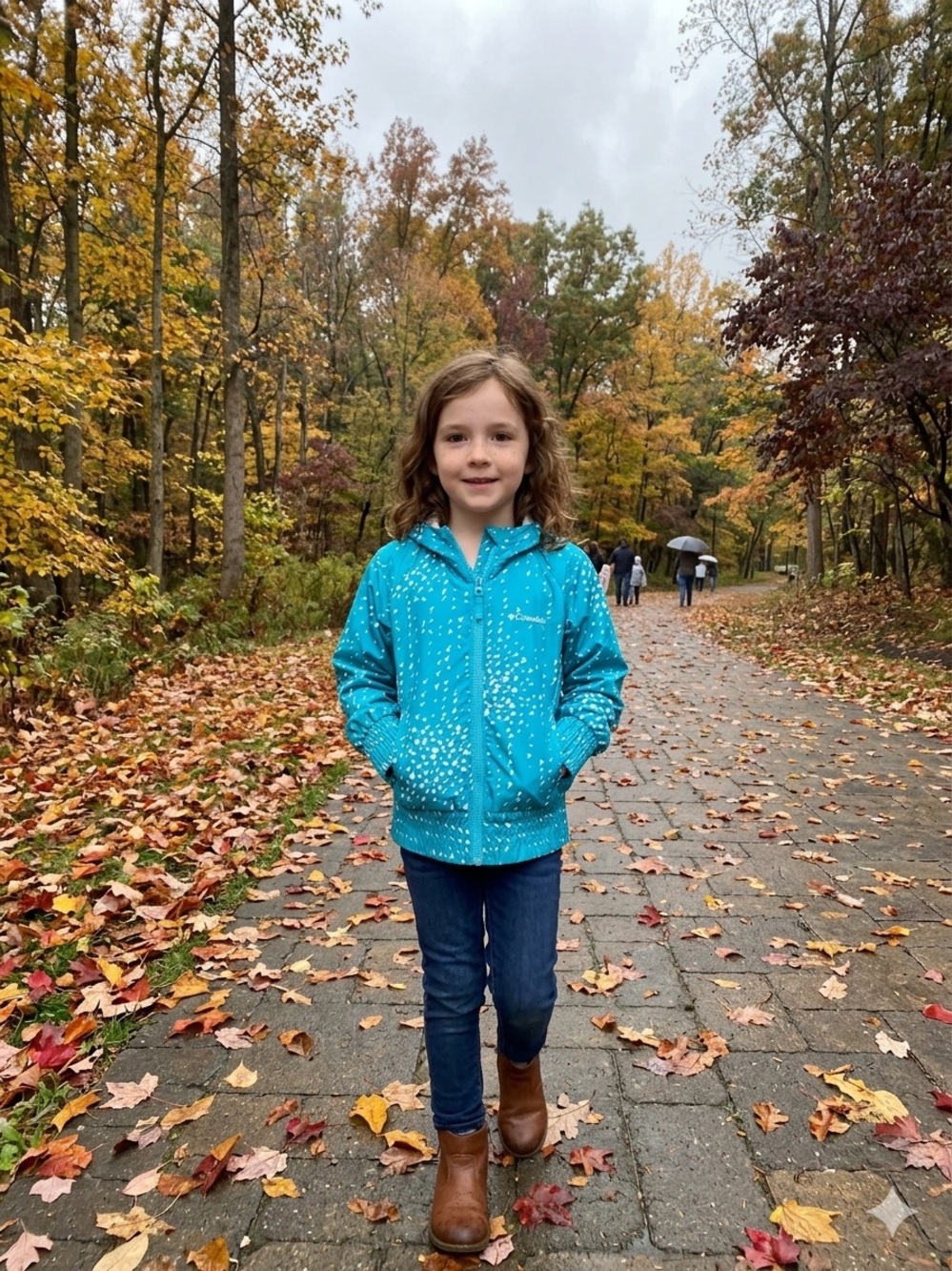 Columbia Girls Lined Windbreaker Blue Full Zip Printed Hooded Jacket